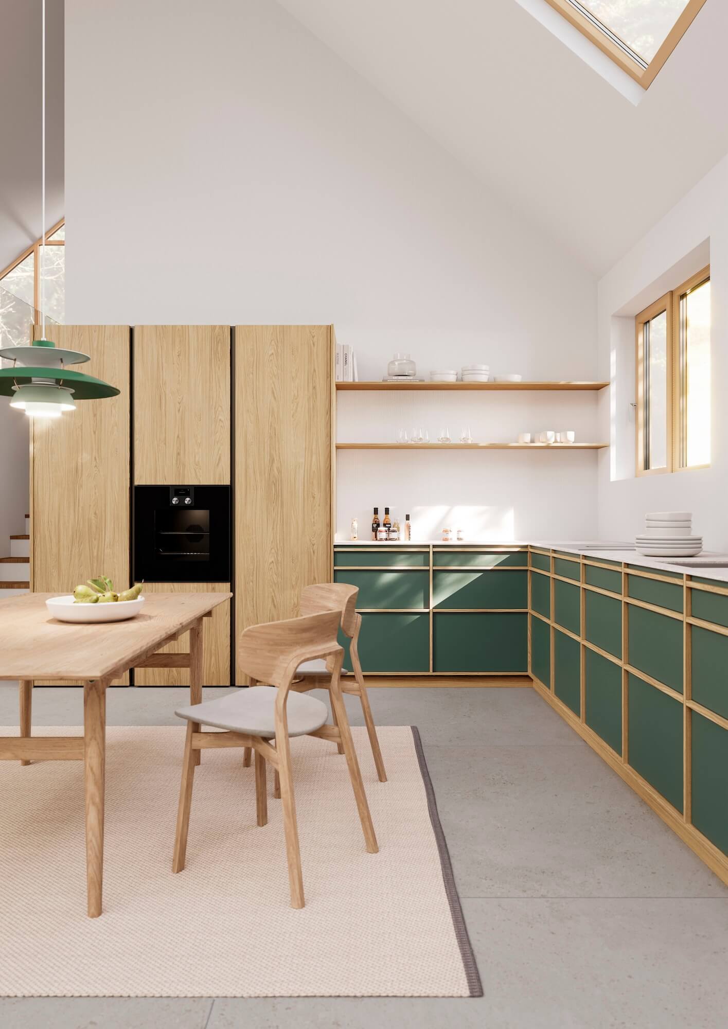 Leicht Design L-Küche Kyoto Eiche Dunkelgrün