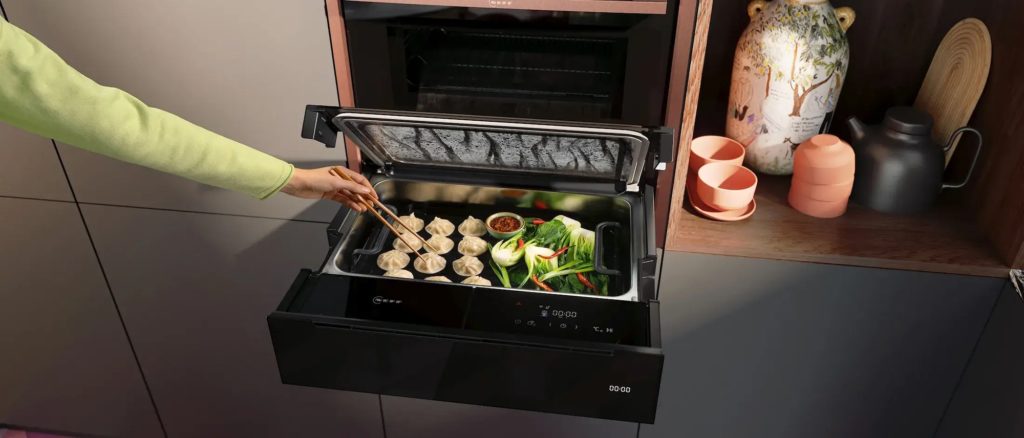 Dampfschublade Neff-dampfschublade-mit-teigtaschen-von-oben