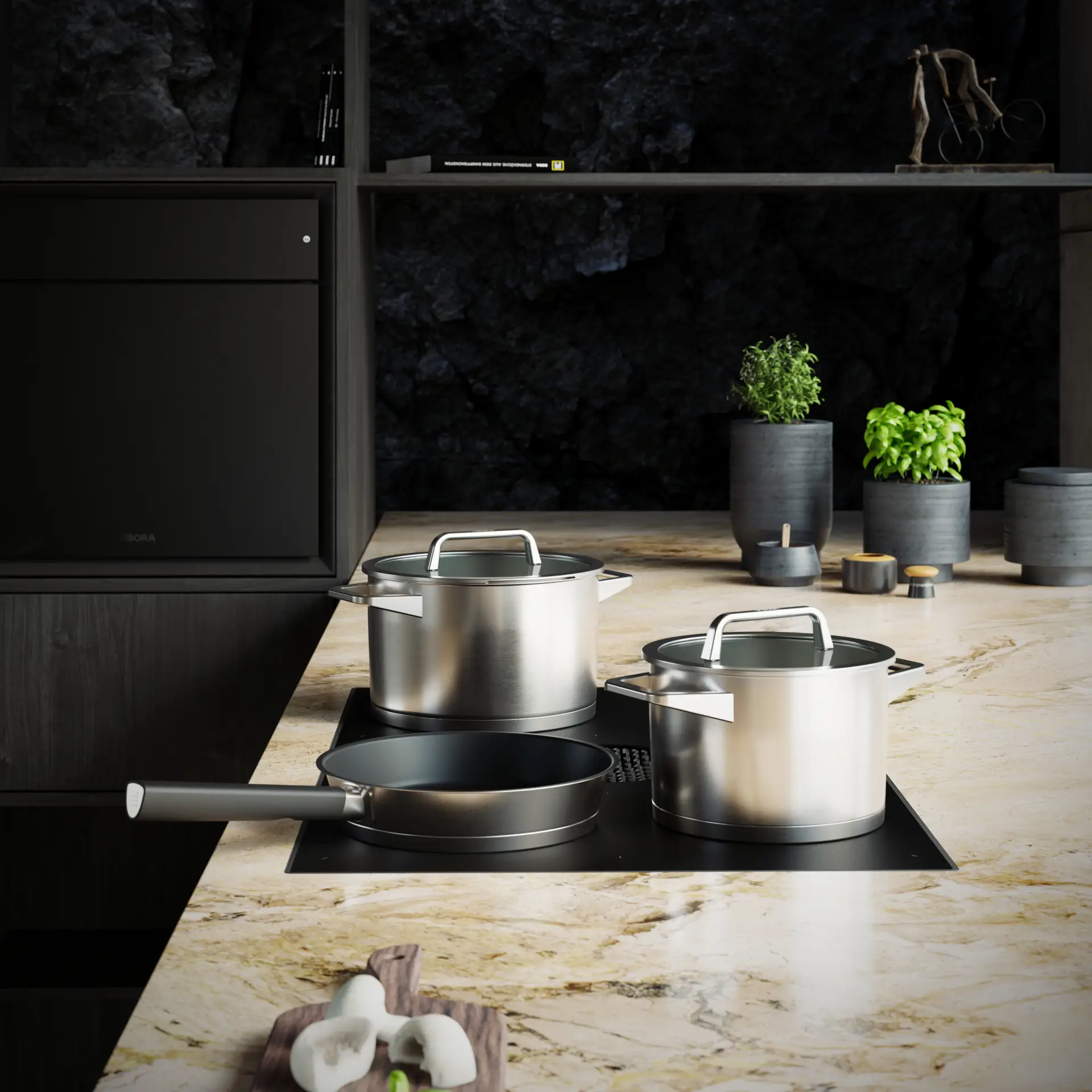 BORA Pots and Pans Kochgeschirr aus Edelstahl