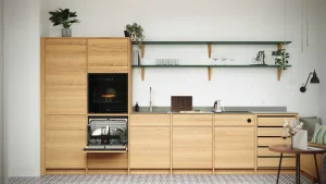 Küche mit BORA Dish und BORA Oven Steam in Holz und Schwarz